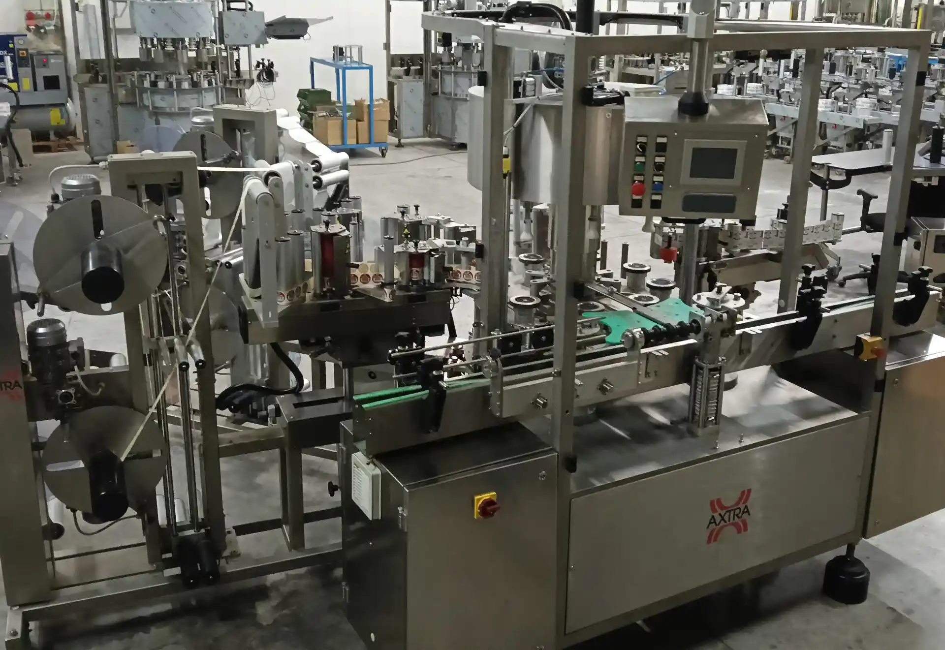 Used Axtra 9T CE 4S ADH Wine Labelling Machine EA 672 for wine bottling lines